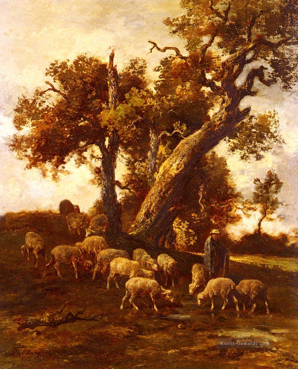 Schaf auf der Weide Tierier Charles Emile Jacque Ölgemälde